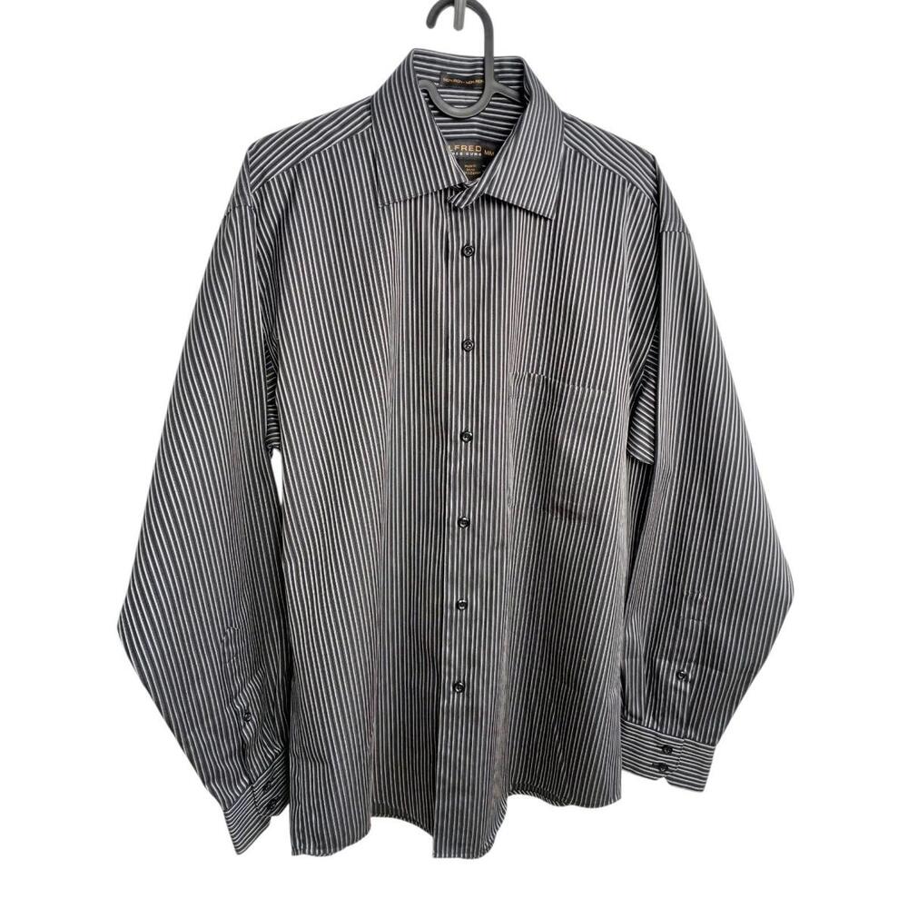 Alfred Sung Chemise Habillée Noir Rayure Homme Médium / Black Striped Shirt Men